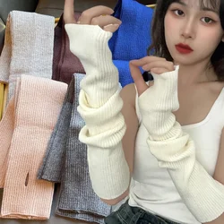 Women Knitted Arm Warmer Long Fingerless Gloves Mitten Winter Y2K Solid Arm Sleeve Fashion Casual Soft Girls Clothes Punk Gloves