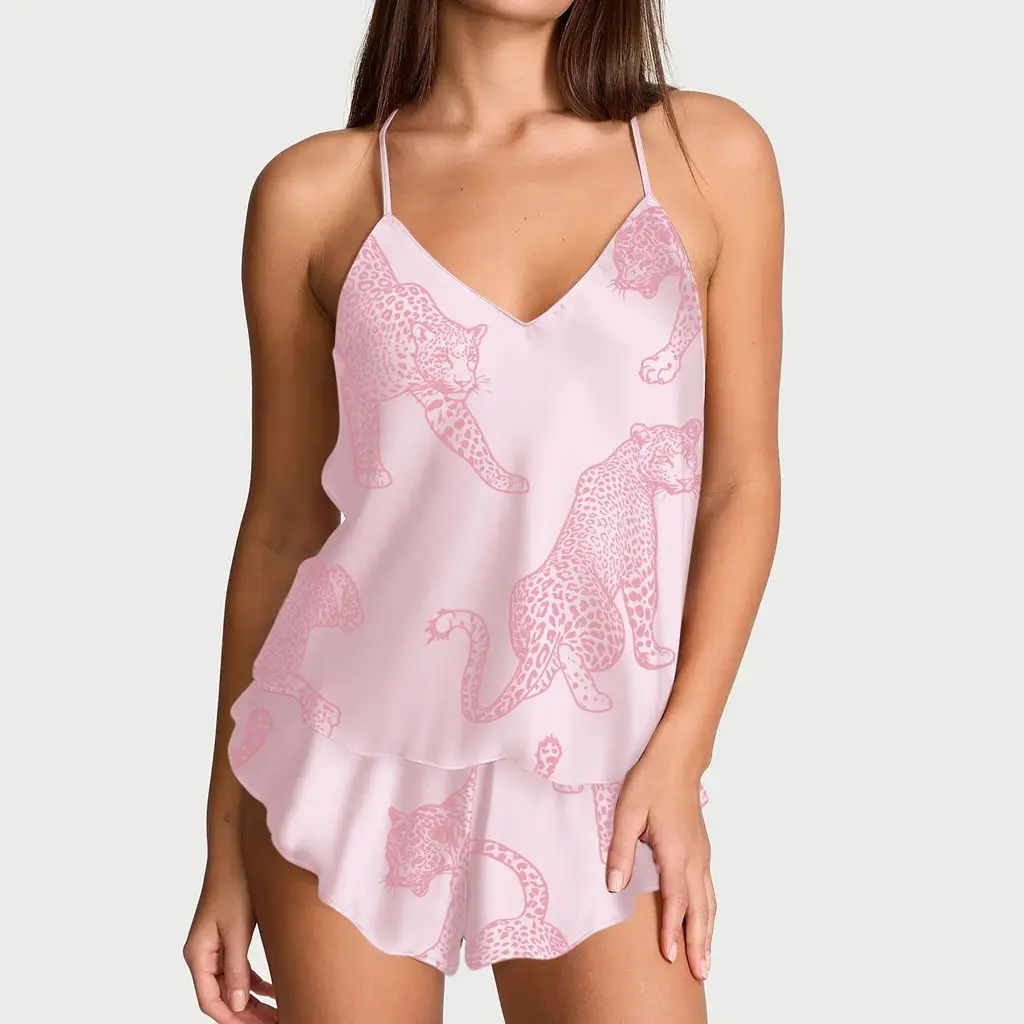 

Combhasaki женский атласный шелковистый пижамный комплект с перекрестной завязкой и открытой спиной с v-образным вырезом топ + эластичная талия с рюшами для сна домашняя одежда мини-шорты