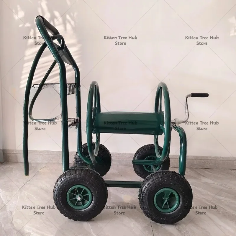 Cart With Water Pipe Reel, Gardening Watering Cart, Portable Hose Storage & Garden Tool Trolley
