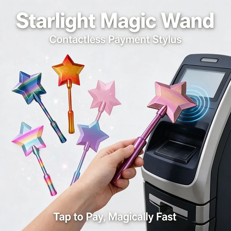 3D-Gedruckter Zauberstab Kreditkartenhalter im Stern-Design, Tragbarer Tap-Payment-Ständer, Niedliches, Lustiges, Buntes Neuheiten-Partygeschenk