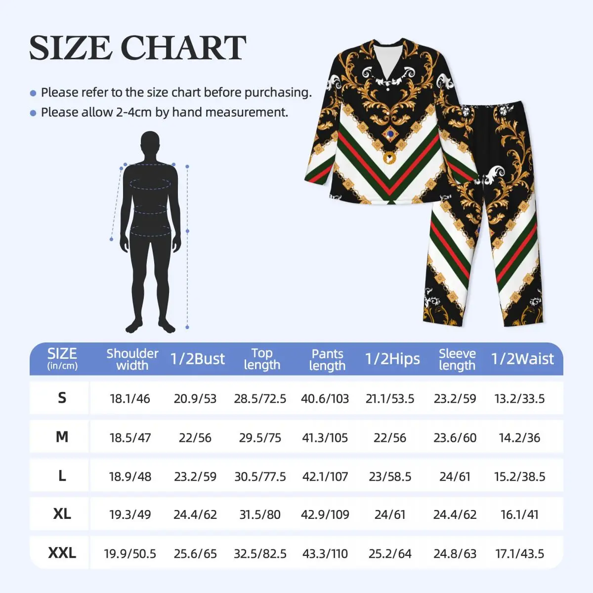 Baroque Pattern With Chains Long-sleeved Trousers Pajamas for Men Autumn and Winter Homewear Sleepwear Sets