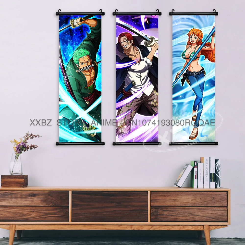 ONE PIECE Scrolls Bild Anime Leinwand Hängende Malerei Ruffy Poster Zoro Home Decor Nami Wandkunst Ace Cartoon Robin Tapete – Detail 4