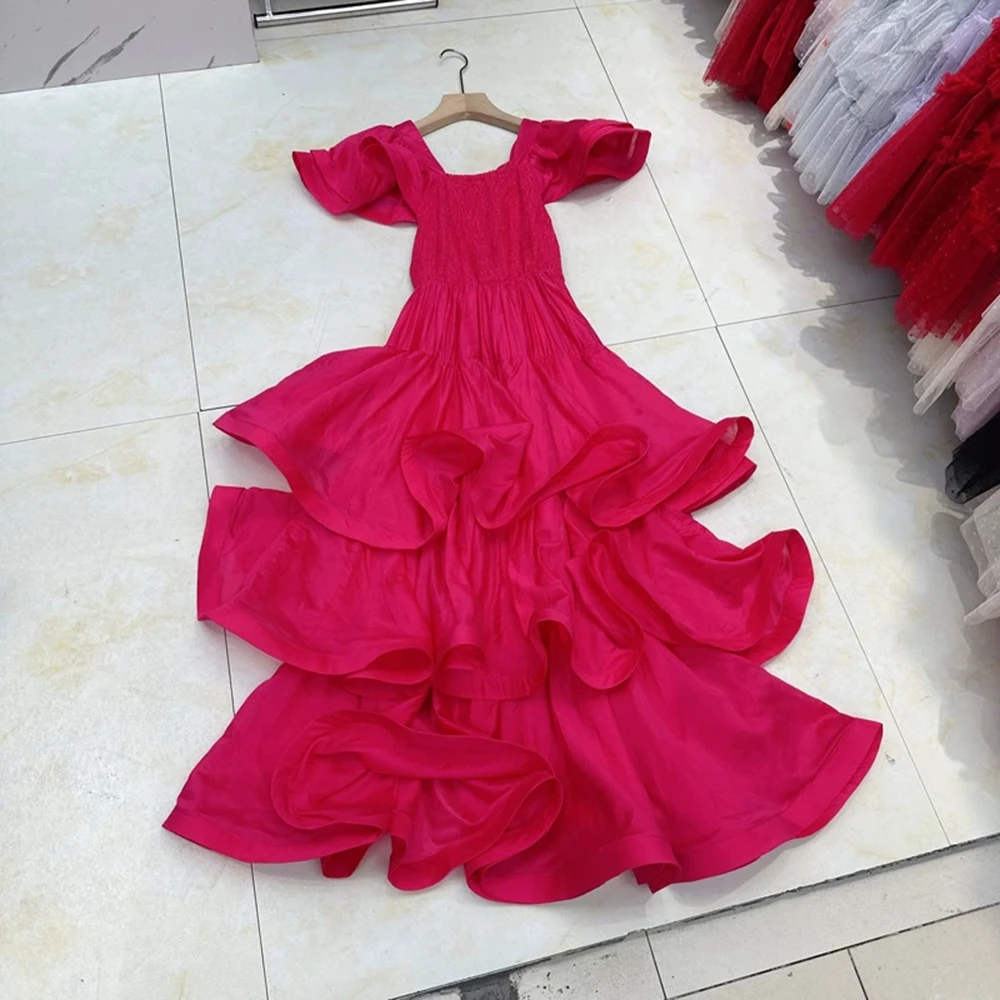 Vestido de noite de banquete australiano, pescoço quadrado, manga curta, um ombro, camada de bolo Dress-GZXX387