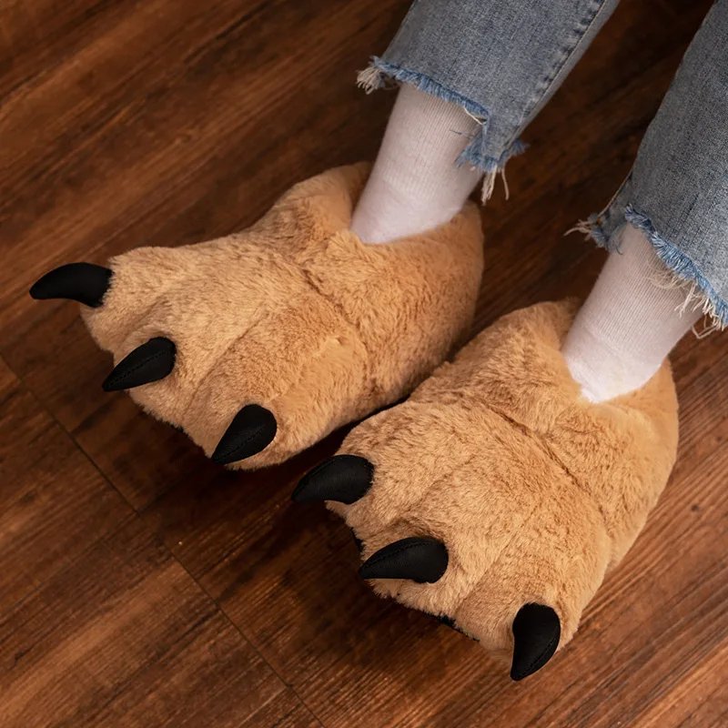 

Top Quality Warm Imitation Rabbit Hair Slippers Women Girls Slip On Bear Paw Shoes Ladies Creative Fluffy Indoor Slipper Female