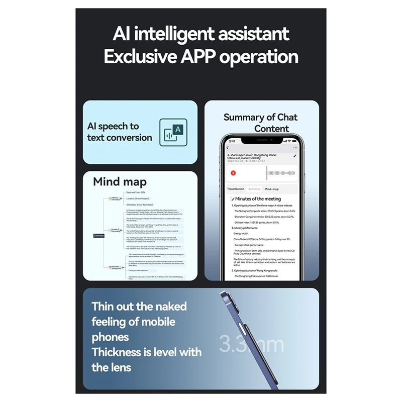 DYJ-zpAI ChatGPT-4 App Telefonanruf Aktivierter Diktiergerät Transcribe Summarize LanguageTranslation Smart Magnet Adsorb