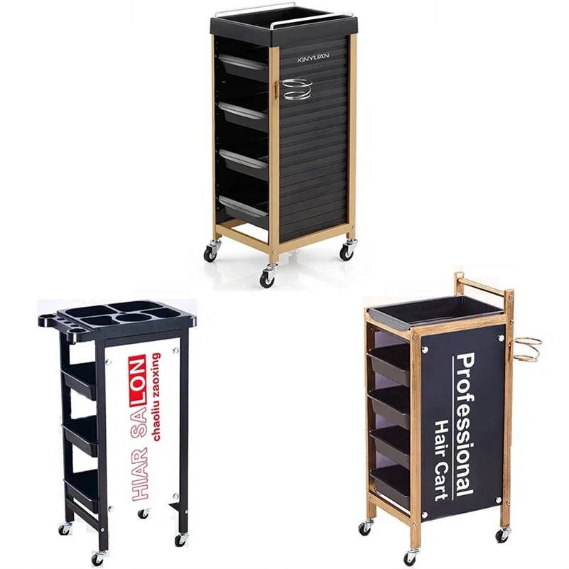 Mobile 4-Wheel Hair Salon Rolling Cart New Arrival Golden Stainless Steel Material Wholesale Equipment