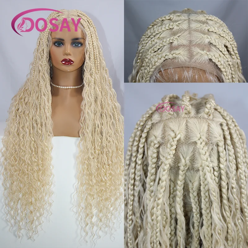 32 "perucas sintéticas boho trançadas peruca cheia do laço sem nós caixa tranças peruca para preto feminino com cabelo do bebê bohemia tranças perucas africanas