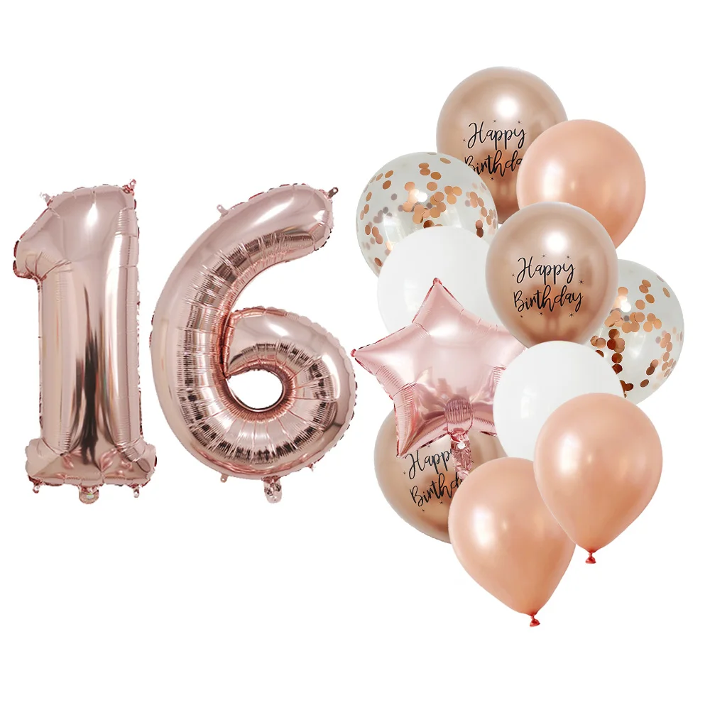 13 stuks roségouden gemengde ballonnen 32 inch folie cijferballonnen 10 11 12 13 14 15 jaar oude meisjes verjaardagsparty decoratie benodigdheden
