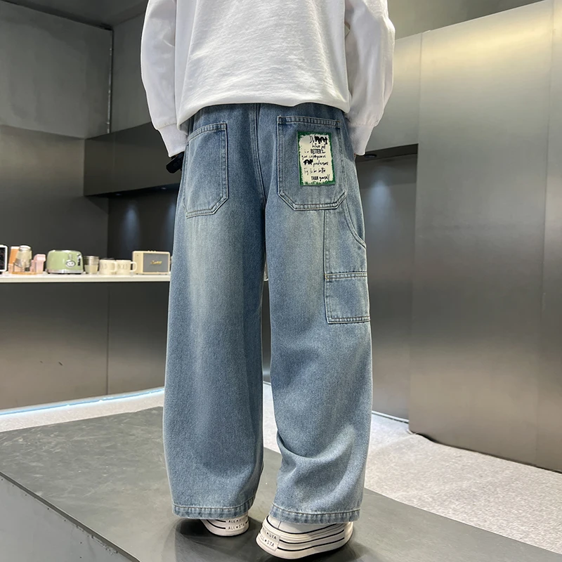 New 2025 Boys' Casual Korean Style Autumn and Winter Loose Simple Denim Jeans High Quality.4-15year