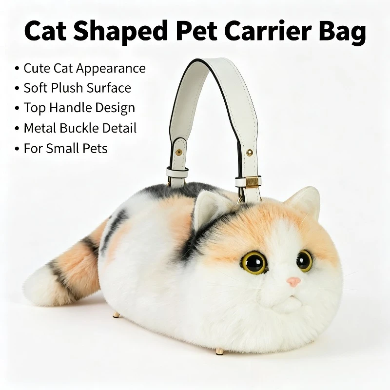 Cute Calico Cat Plush Shoulder Bag Stuffed Kitten Tote Handbag Crossbody Realistic Simulation Animal Plush Doll