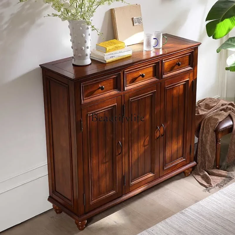 

American solid wood three doors with drawers shoe cabinet large capacity household layered baffle locker