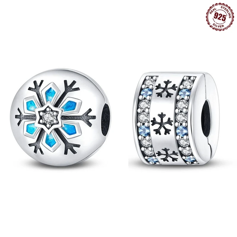 

925 Sterling Silver Christmas Series Snowflake Safety Beads Zircon Charms Beads Fit Original Bracelet Diy Christmas Gift Jewelry