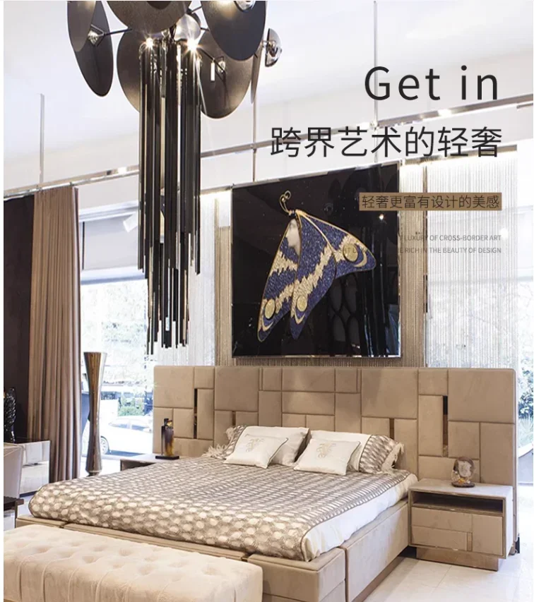 Italian light luxury leather bed simple modern light luxury main bed villa Hong Kong high-end luxury double bed