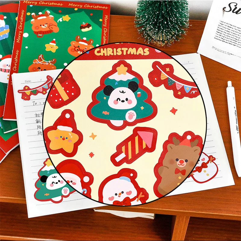 สติกเกอร์คริสต์มาสสำหรับเด็ก 10 ชิ้น; เครื่องเขียนลายการ์ตูนสำหรับงาน DIY ของนักเรียนและของขวัญ