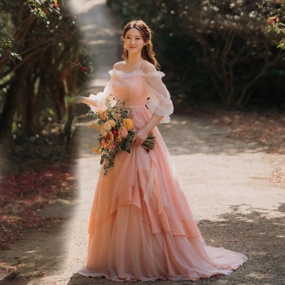 

Customized Ball Korea Exquisite Fashion Off-the-shoulder Gown Wedding Party Open Back Net/Tulle Evening Dresses