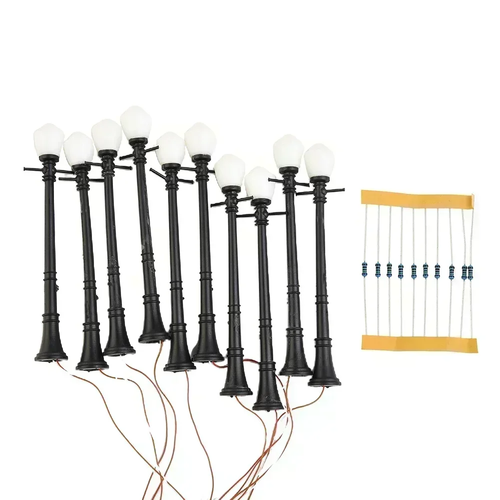 10pcs/set Model LED Street Lamp Lighting Mast Light Single Head Train Layout Toys For Children Under 14 Years O Scale Layouts