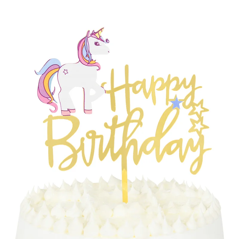 Adorno para tarta de unicornio, cuerno de arcoíris, herramientas de decoración para tarta de fiesta de cumpleaños para niños y niñas, suministros para fiesta temática de unicornio para boda y Baby Shower