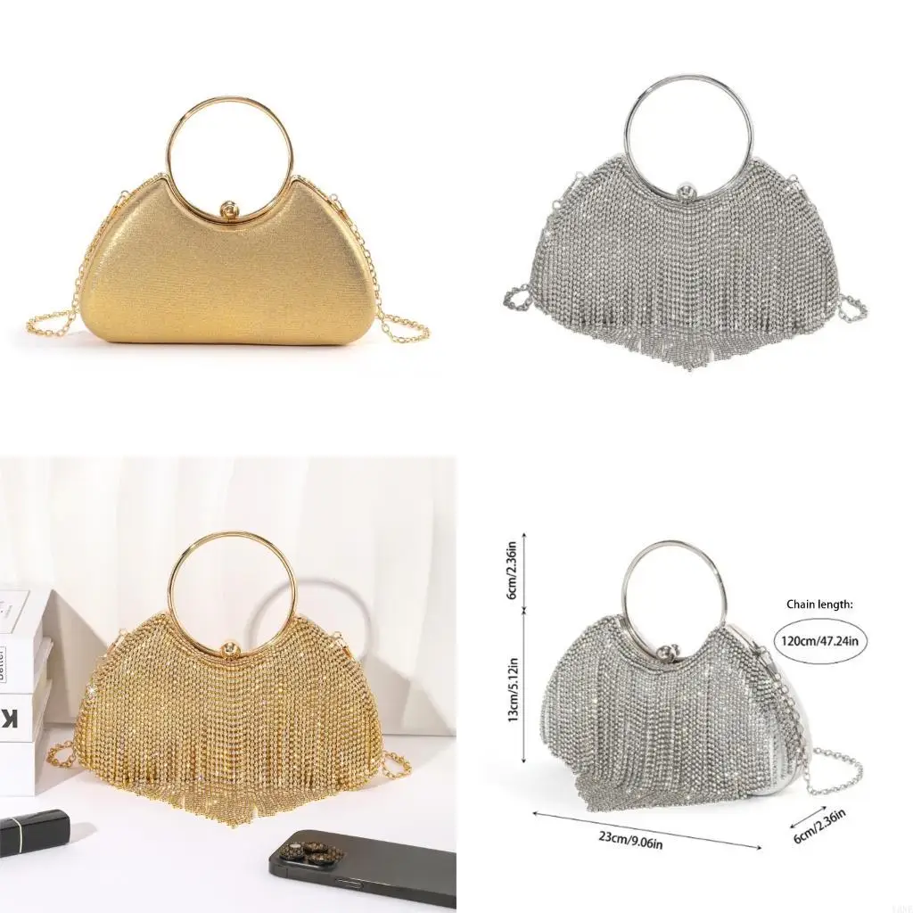 

Y3NE Women Tassels Handbag Banquet Bag Rhinestones Evening Bag Chain Crossbody Bag