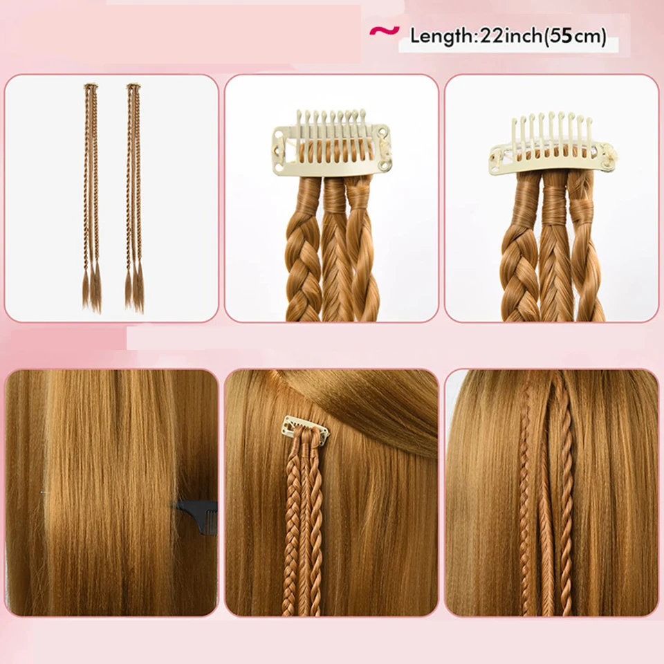 Extensiones de Cabello con Clip trenzado, 2 piezas, trenzas de bebé, postizos de cola de caballo sintética larga para mujeres, niños y niñas,