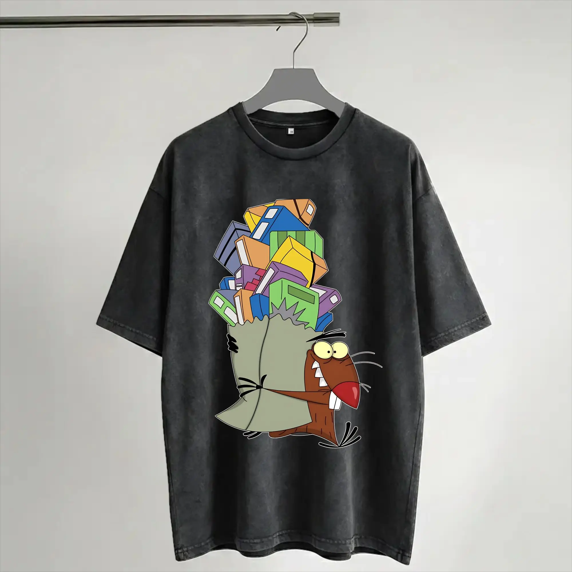 Angry Beavers Daggett & Norbert Feverish  T Shirts Hip Hop Washed Short Sleeve Harajuku T-Shirts  Vintage Men Women Streetwear