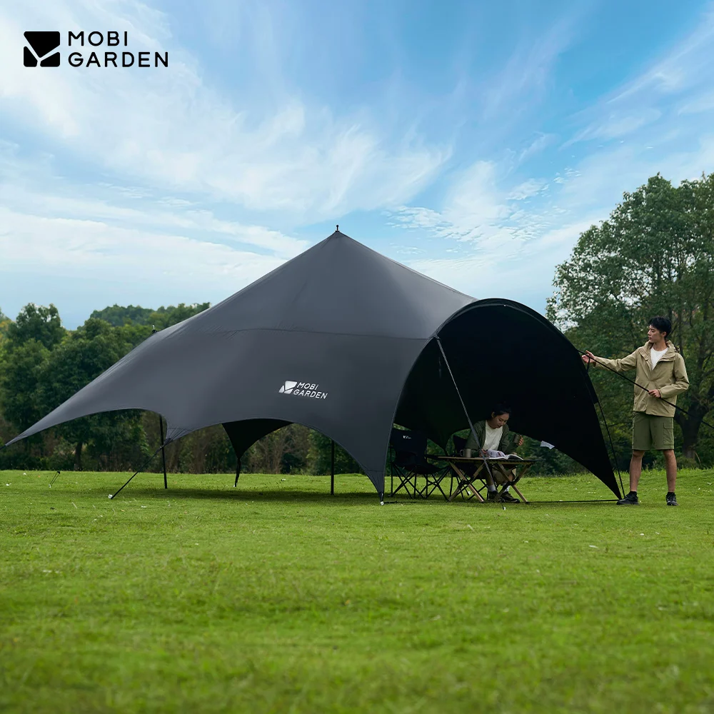 MOBI GARDEN Camping Black Coating Tarp Rainproof And UV Resistant Large Space Sunshade Hexagonal Butterfly Sun Shelters