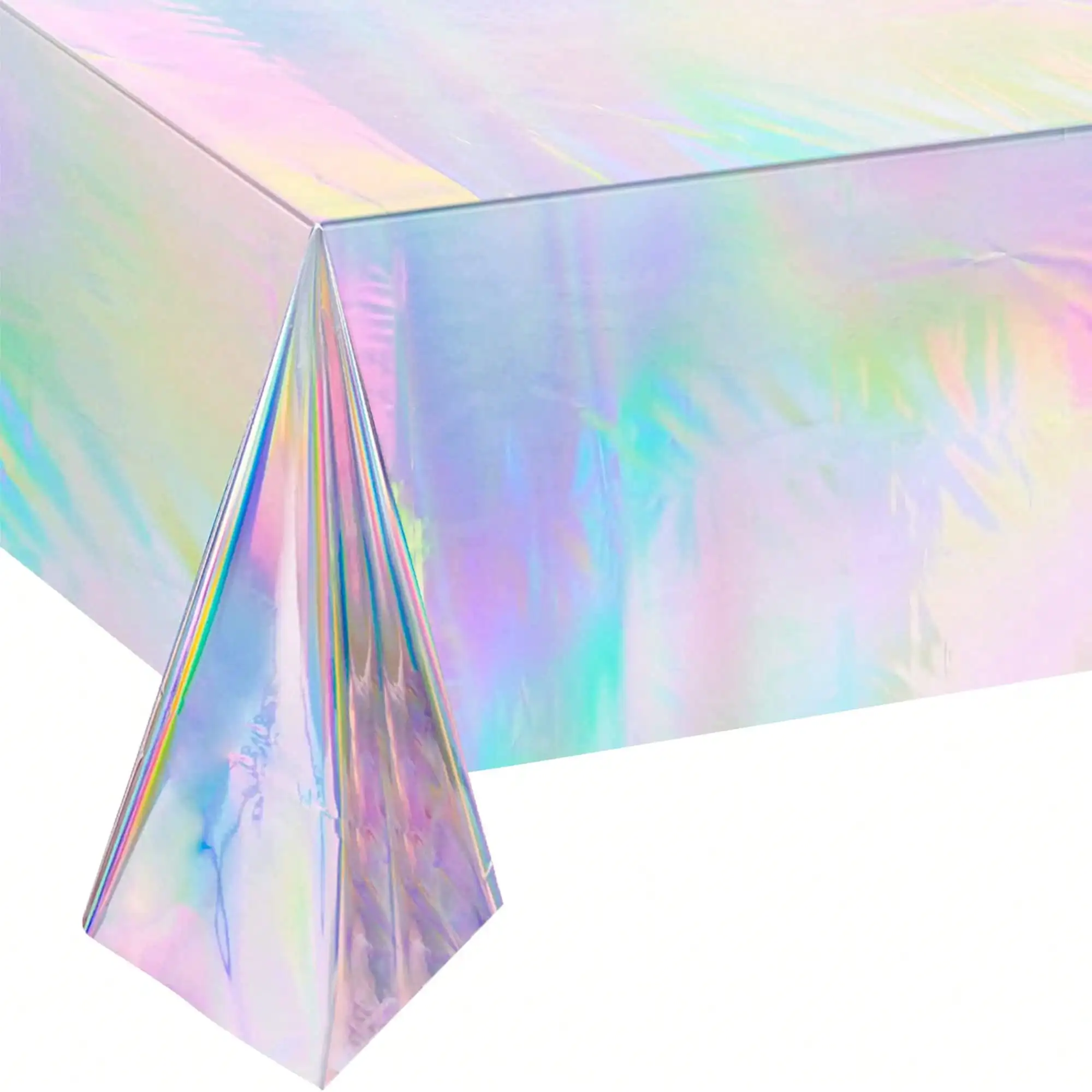 Holographic Rainbow Plastic Tablecloth, Rectangular Foil Tableskirt for Party Decor, 54'' x 72''