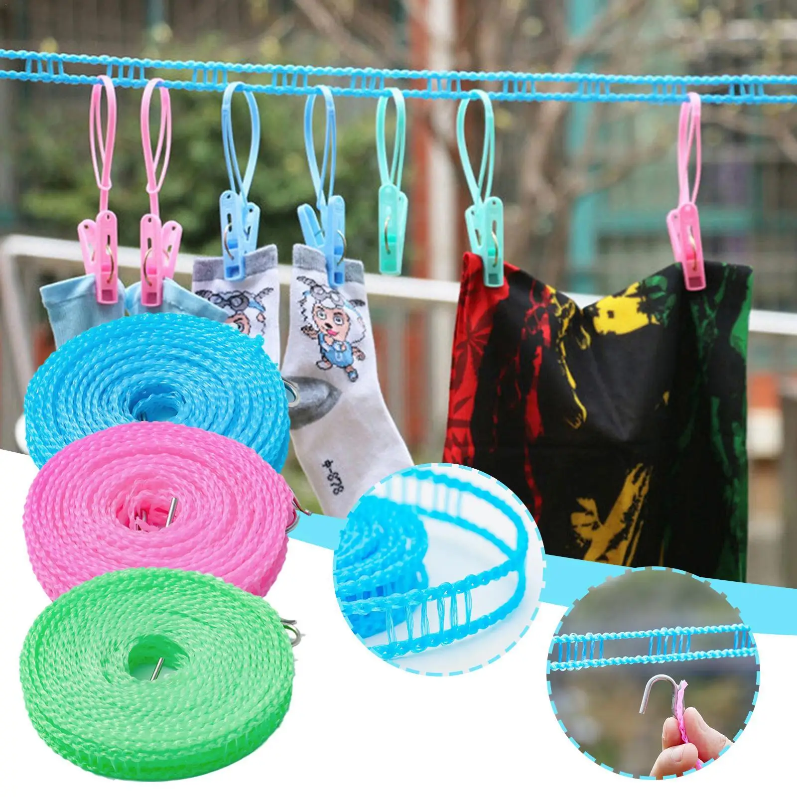 5/8M Portable Clotheslines Windproof Fence-Type Clothesline For Outdoor Indoor Home Travel Drying Rack Clothesline