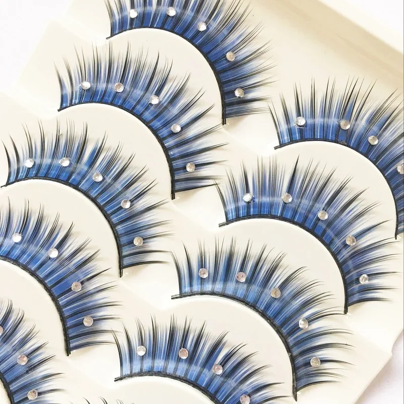 Newest 3D Mink Eyelashes Rhinestones Colorful 100% Mink Lashes Mix Color Blue Black False Eyelashes Fluffy Soft Cilias maquiagem