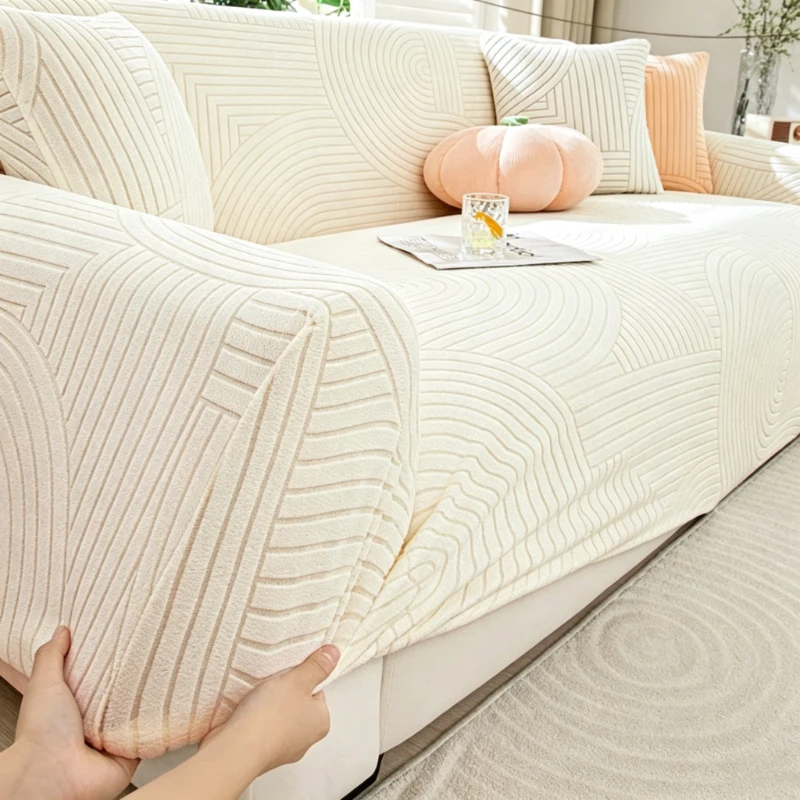 Elastic Thick Fleece Sofa Slipcover,Cozy Non-Slip Couch Cover for 1-5 Seat,Anti-Cat Scratch Machine Washable Furniture Protector