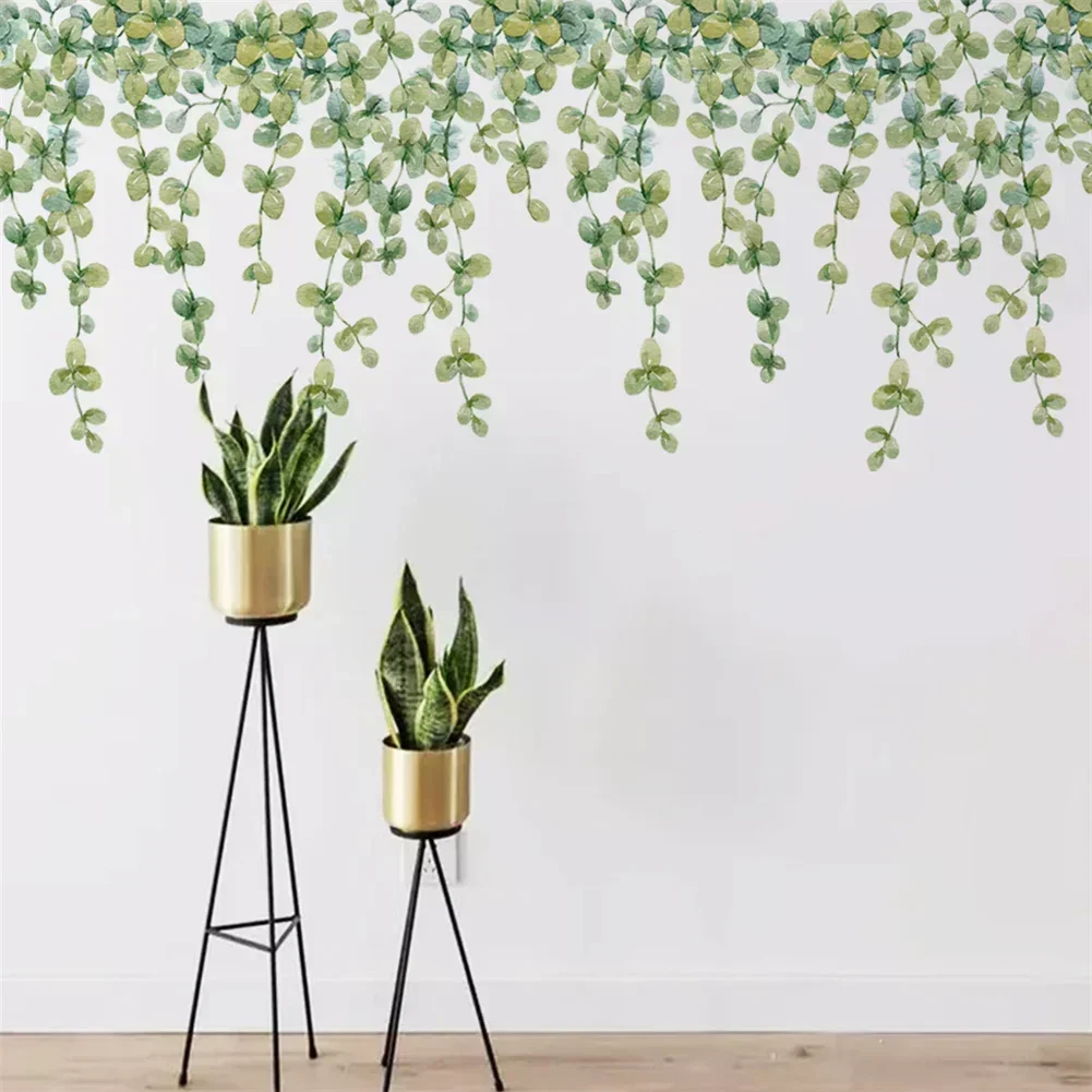 Eucalyptus Leaf Wall Stickers TV Background Waterproof 2pcs/set 30*90cm For Toilet Door/wall Mothproof High Quality