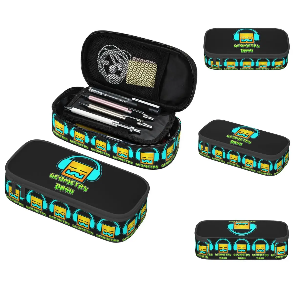 Geometry Dash Game Music Cute Geometric Pencil Case for Students Gifts Pen Box Pencil Bag Stationery Supplies Pen Holder Bag