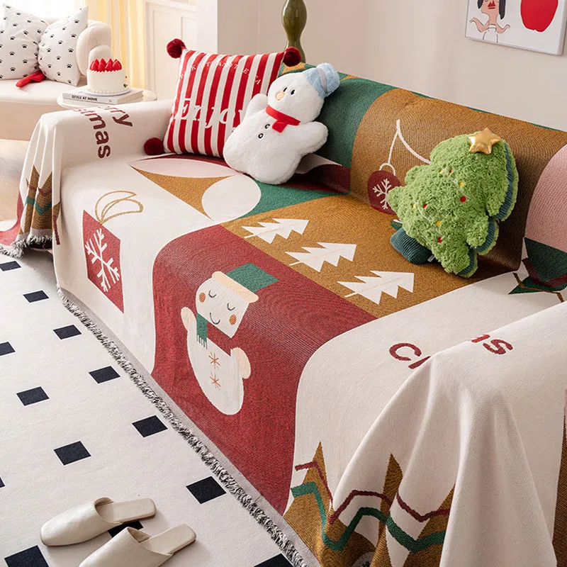 Christmas Printed Chenille Sofa Towel Multi Purpose Dust-Proof Couch Cover for Living Room Soft Double Face Usable Seat Cushion