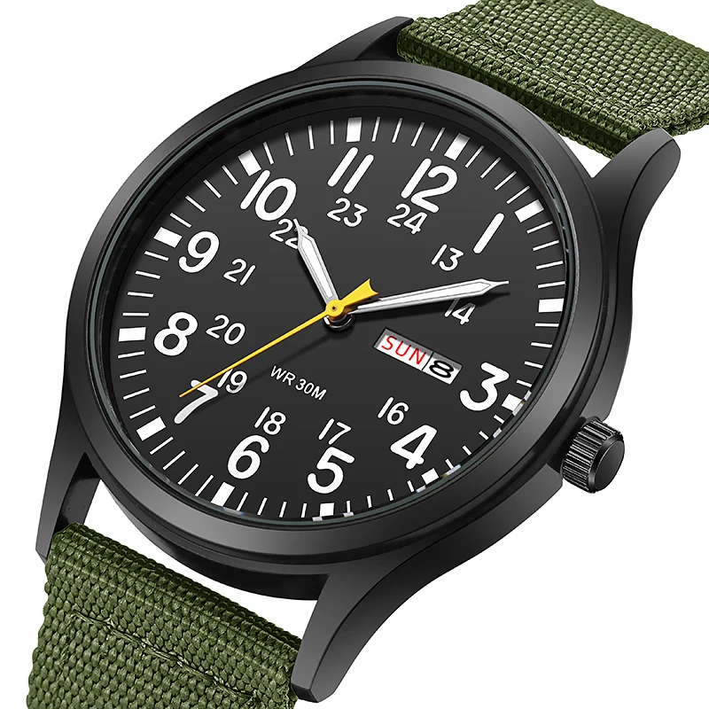 TPW Field Watch Easy Reading Fabric Strap 24 Hours Display Quartz Movement