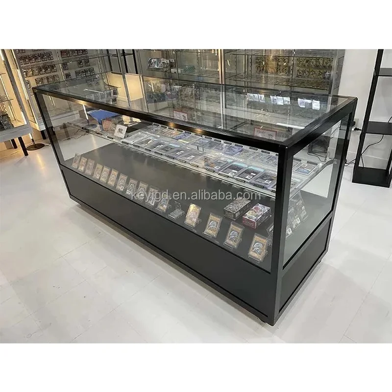 custom.Good Quality Customized Size High Definition Glass TCG Cards Cabinet-Stranding Metal Frame Pokémon Card Display