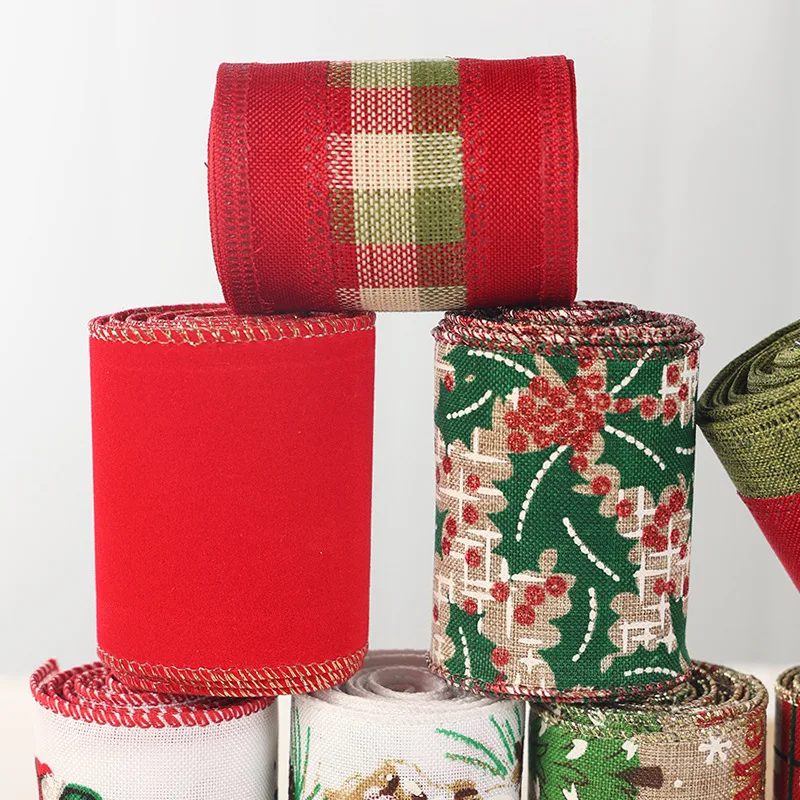 2 m Lmitation Leinen Weihnachtsband Dekoration Rot Schwarz Und Weiß Karierte Schleife Schneeflocke Band Weihnachten Gurtband DIY