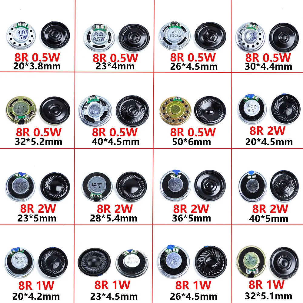 1piece slim speaker 0.5W 1W 2W 8R Mini Speaker 8 Ohm Loud Speaker Diameter 20mm 23mm 26mm 28mm 30mm 32mm 36mm 40mm 50mm speaker