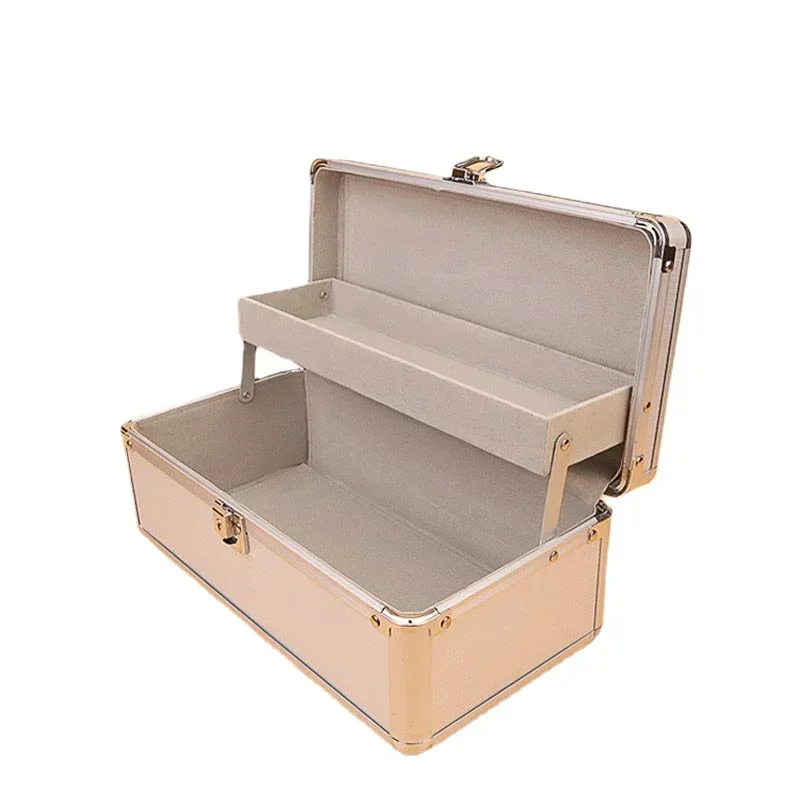 Caja de almacenamiento de herramientas profesional de doble capa, impermeable, de aluminio, piezas de limpieza de orejas, organizador, maleta, cajas