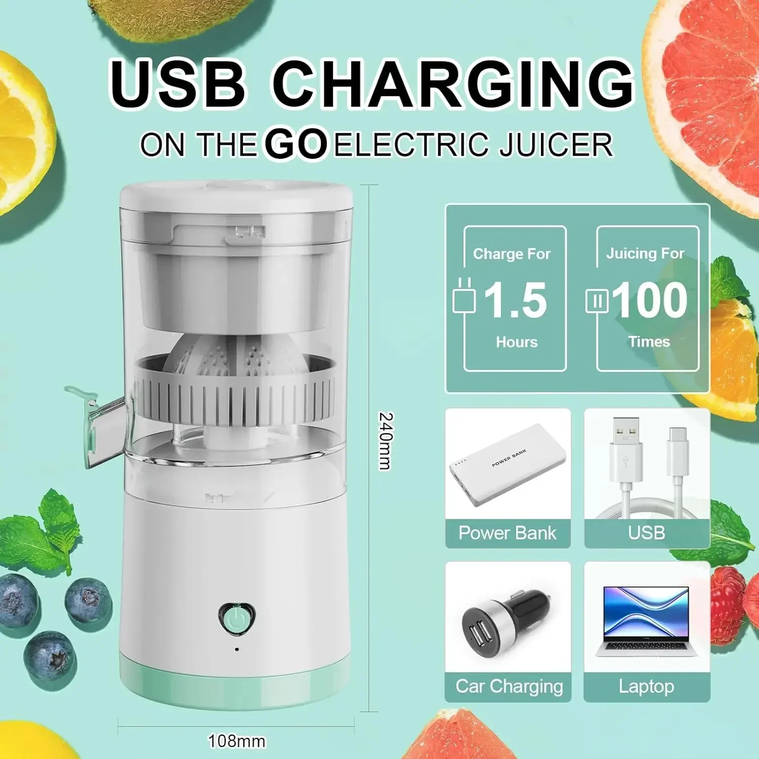 Electric Juicer USB Charging Citrus Lemon Orange Juice Squeezer Fruit Blender Machines Travel Automatic Fresh Squeezing Mixer