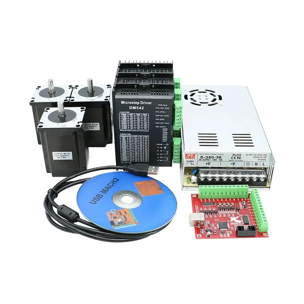 New 3 Axis Nema 23 Stepper Motor 255oz-in & Driver + Board  3.5A+ 220V Power Supply 350W+DM542 Driver for Cnc