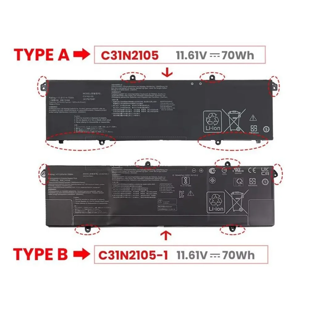 

11.61V 70Wh C31N2105 Battery Suitable For ASUS Twin 15 K3502ZA12500 15.6-inch Laptop Notebook K3502ZA K3502 C31N2105 -1 UX3404VC