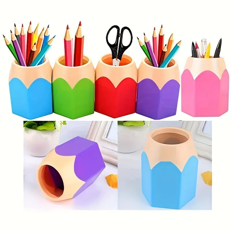 1pc Cute Pencil Head Shape Pen Holder Pencil Storage Box Student Desktop Office Household Multifunctional Makeup Organizer Box