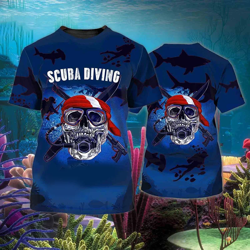 3D Skull Love SCUBA Diving Graphic T Shirts for Men Dive Swimming Surf T-shirt Unisex Women Hawaii Vacation Tee Shirts Clothing