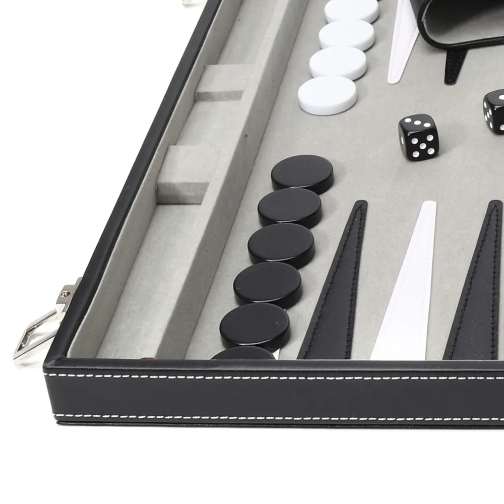 Luxury Backgammon Chess Set Black PU Leather Chess Box Travel Board Games Creative Handmade Backgammon Family Table Games Gifts