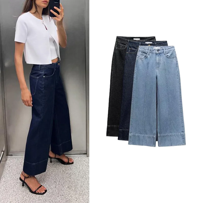 

High Waist Wide Leg Ankle-Length Loose Fit Jeans for Women Summer Season Comfortable Cool Sensation Denim Pants
