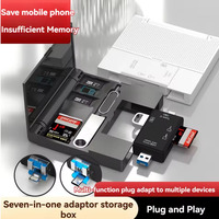 DANJU Card Reader Storage Box USB2.0 7 in 1 Multifunctional TF SD Card Memory Card Case Micro Type C Adapter Card Storage Box