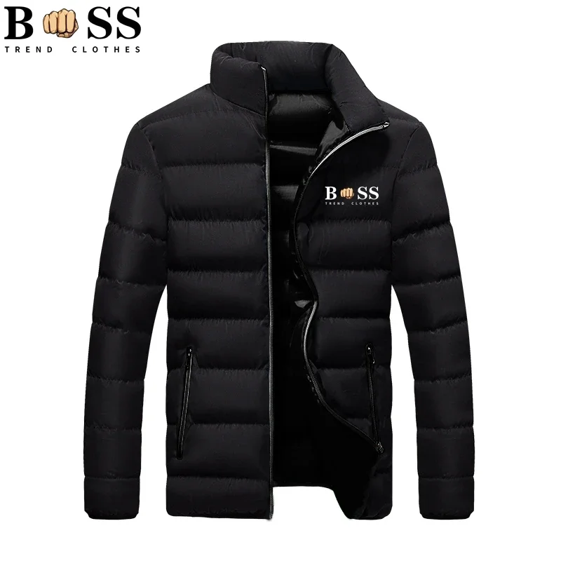 

2024 Black New Men's Warm Jacket Cotton Padded Jacket Casual Sports Autumn Winter Men Standing Collar Warm Thick Parker Coat Jac