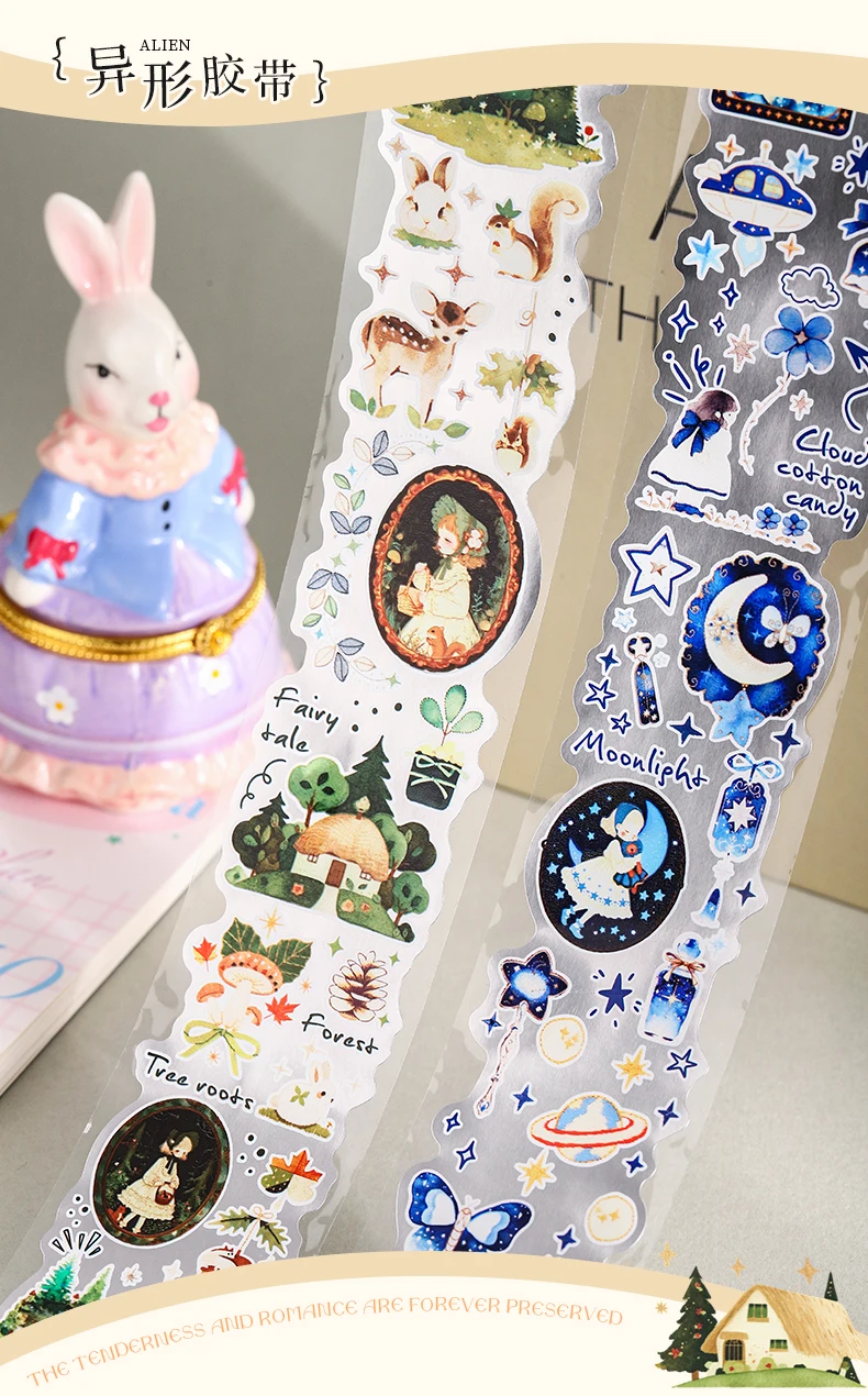 Journal GO 4,5cmx2m Dream Wandering Notes Tape Sticker Niedliche Mädchenfigur Märchen Masking Tape für Scrapbook Collage Journal – Detail 3