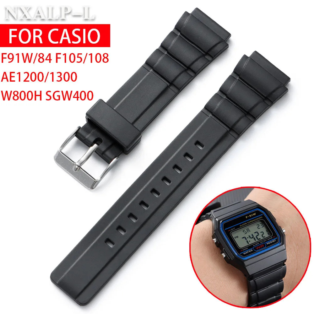 Für Casio F-91W Weiches PVC-Kunststoffarmband 18 mm 20 mm Silikon-Uhrenarmband für W800H SGW400 F84 F108 A168 AE1200 Armbandersatz