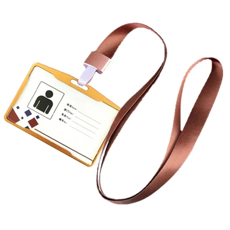 

1Set Working Permit Case Exhibition ID Card Holder Aluminum Alloy Badge Holder Employee's Work Pass Card Sleeve with Lanyard