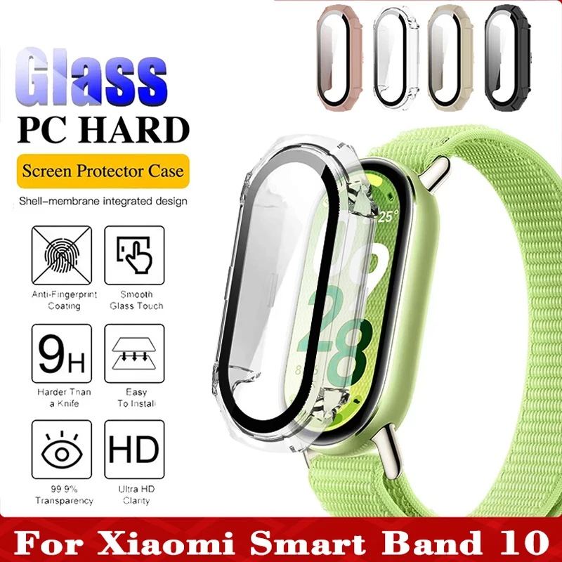 

Tempered Glass Film+Case For Xiaomi Mi Band 10 9 8 Full Cover Screen Protector Shell For Mi Band 8 9 10 Smart Watch Accessories